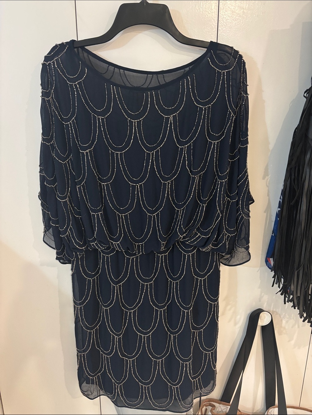 Cache navy blue beaded dress,8